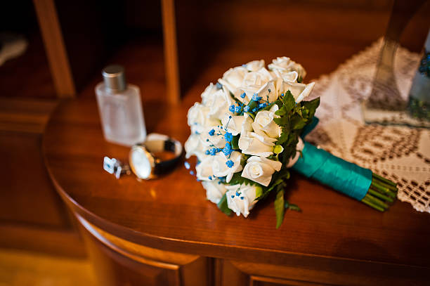 istock Wedding bouquet with man accesories 503481018