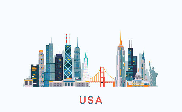 USA skyline. Vector illustration Vector graphics, flat city illustration, eps 10 massachusetts illustrations stock illustrations