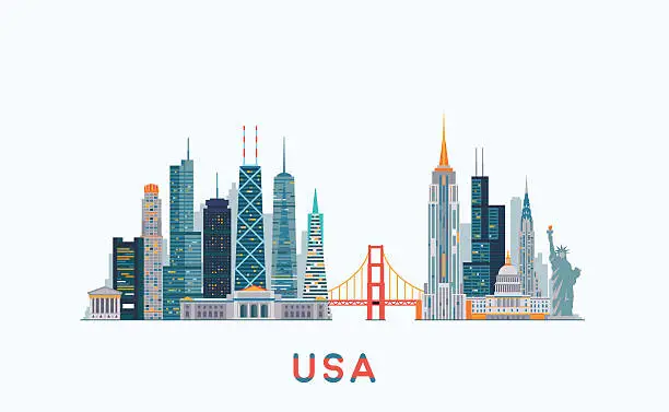 Vector illustration of USA skyline. Vector illustration