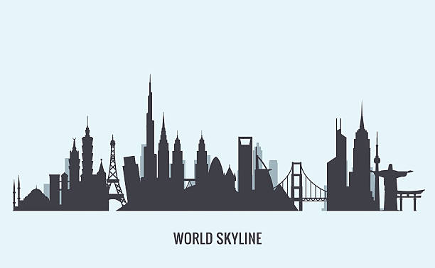 welt skyline silhouette. reise- und tourismus-hintergrund. - lumpur stock-grafiken, -clipart, -cartoons und -symbole