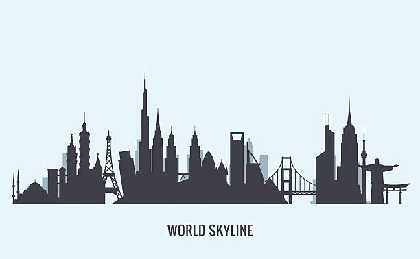 World skyline silhouette. Travel and tourism background. Vector graphics, flat city illustration, eps 10 usa england stock illustrations