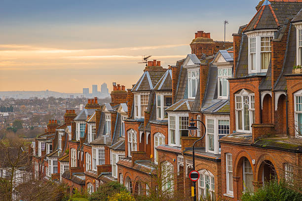 istock Typical British brick houses on a cloudy morning, London, UK 503481984