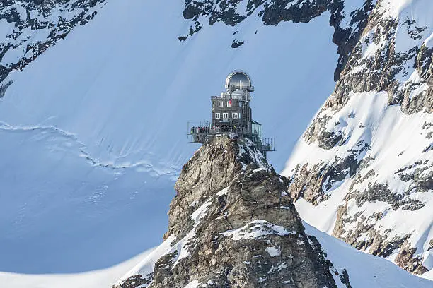 View of the Sphinx Observatory on Jungfraujoch,  one of the highest observatories in the world located at the Jungfrau railway station, Bernese Oberland, Switzerland.