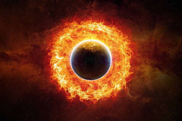 Dramatic scietific background - burning and exploding planet Earth in space, end of world. Elements of this image furnished by NASA nasa.gov