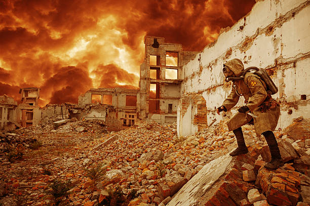 Nuclear apocalypse survivor stock photo