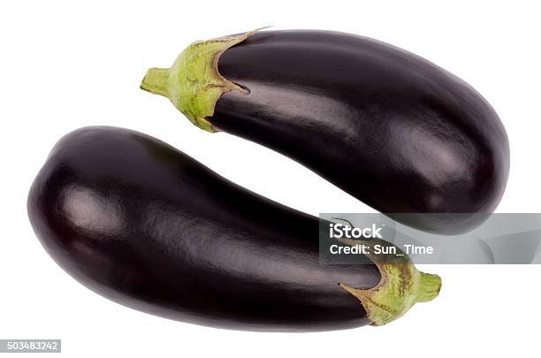 Two Fresh Eggplants Over White Background Stock Photo - Download Image Now - Black Color, Colors, Cut Out