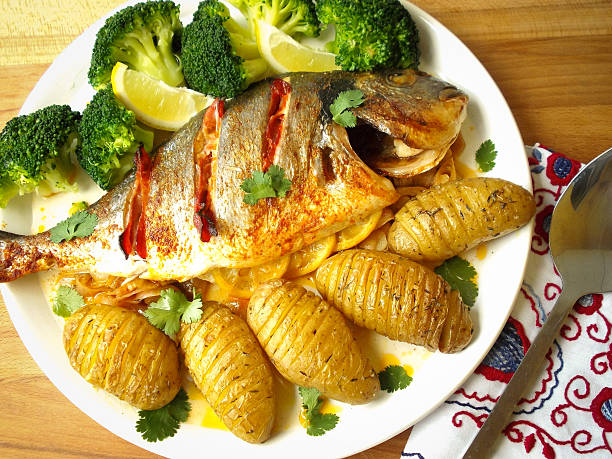Fresh Fish Gourmet Dinner - Stock Image stock photo