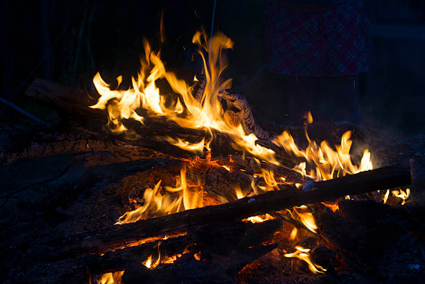 istock Orange flames fire burning against a black background. 503487300
