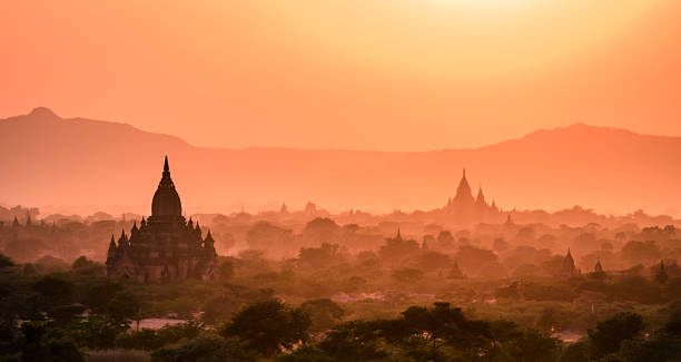 Sunset from one of the temples of Bagan, Myanmar stock photo