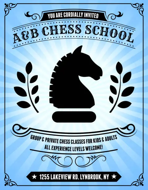 Vector illustration of Chess school Poster on Blue Background