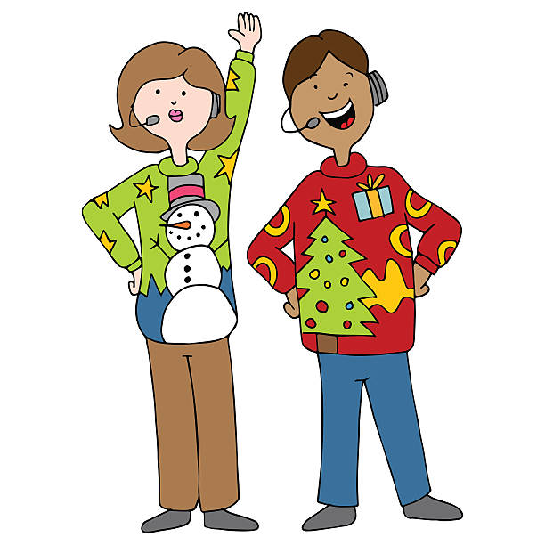 People Wearing Ugly Christmas Sweaters vector art illustration