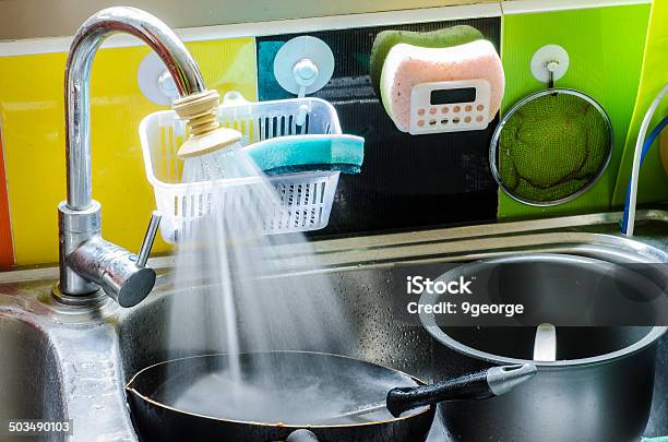 Dirty Dishes In The Sink Stock Photo - Download Image Now - Chaos, Chores, Cleaning Product