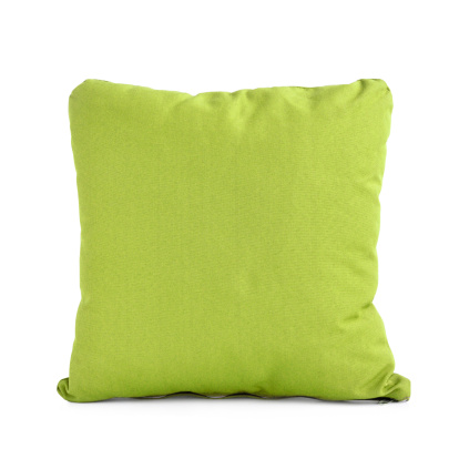 Square green pillow or cushion isolated on white background