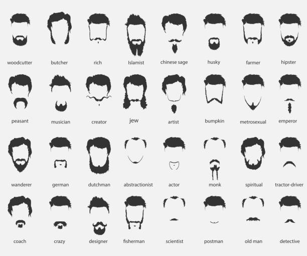 illustrazioni stock, clip art, cartoni animati e icone di tendenza di capelli e barbe di diverse religioni - men hairdresser human hair hairstyle