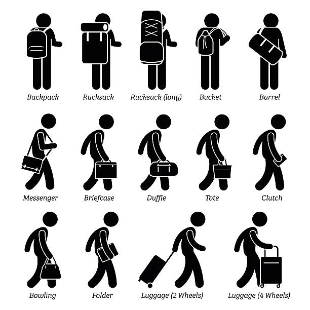 ilustrações, clipart, desenhos animados e ícones de homens bagagens bagagem estilo de design de bolso - large small scale clothing