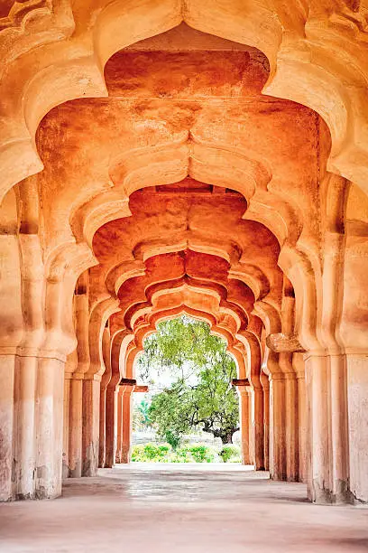 Details of design of royal Lotus Mahal, Queens' Palace, Hampi, Karnataka, India