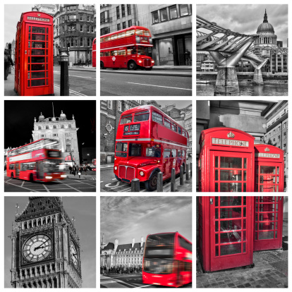 London photos collage, selective color