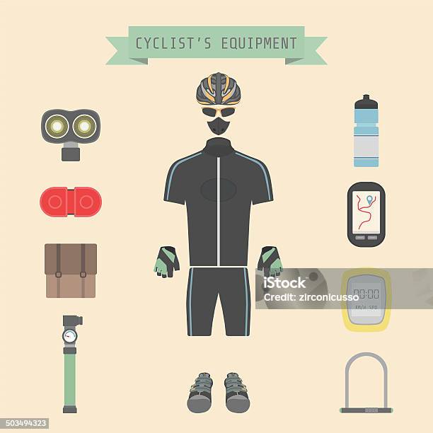 Radfahrerausrüstung Stock Vektor Art und mehr Bilder von Accessoires - Accessoires, Aktivitäten und Sport, Ausrüstung und Geräte
