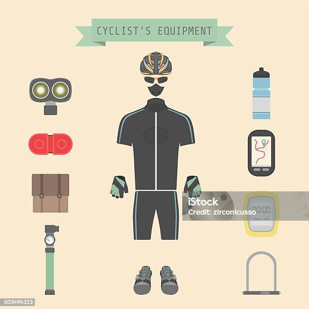 Equipamento De Ciclista - Arte vetorial de stock e mais imagens de Acessório - Acessório, Atividade, Atividade Recreativa