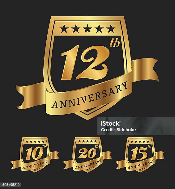 Golden Anniversary Badge Labels Design Stock Illustration - Download Image Now - 20-24 Years, Celebration, 10th Anniversary