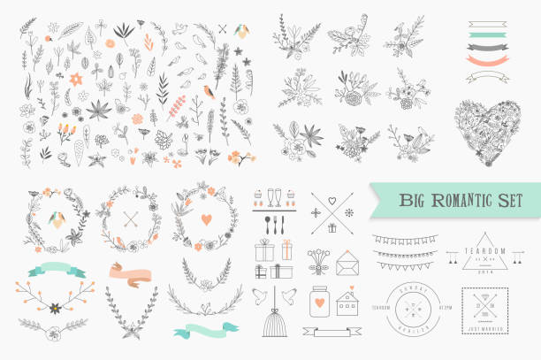 Vintage floral elements. Set of flowers, icons and decorative elements. http://www.pixic.ru/i/I0f093S711f263E5.jpg bird borders stock illustrations