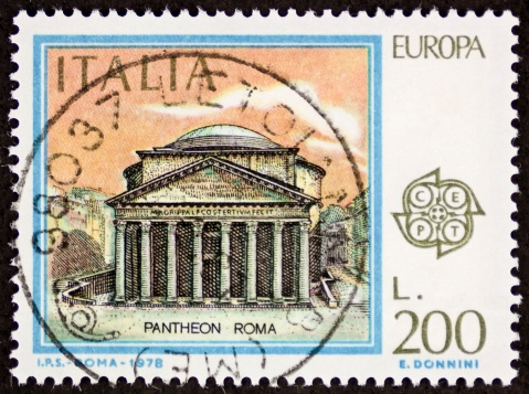ITALY  CIRCA 1978: a stamp printed in Italy shows illustration of the Pantheon, temple in Rome. Italy, circa 1978