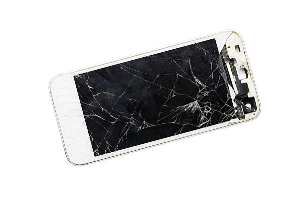 istock Modern mobile smartphone with broken screen isolated on white  background 503506398