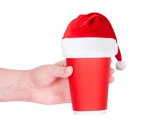 istock Red paper coffee cup with santa hat 503509312
