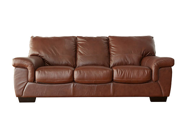 istock Elegant brown leather sofa isolated on white background 503509470