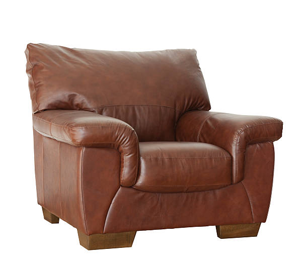 istock Elegant brown leather armchair isolated on white background 503509496