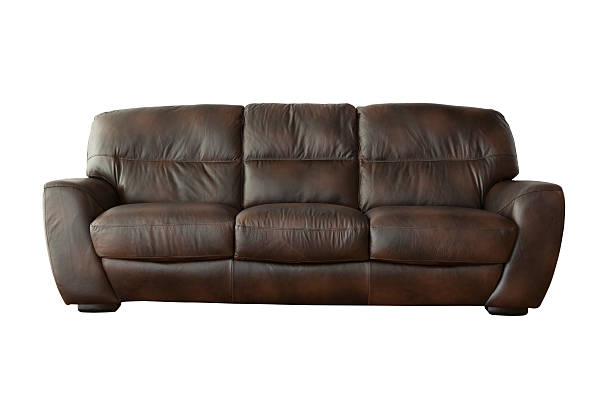 istock Elegant brown leather sofa isolated on white background 503509586