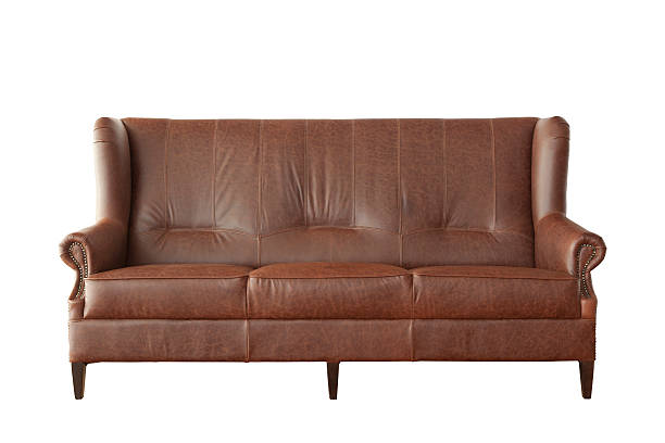 istock Elegant brown leather sofa isolated on white background 503509788