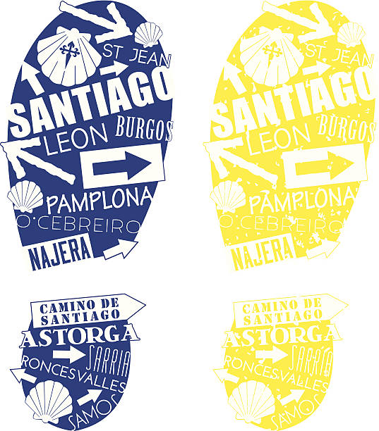 ilustraciones, imágenes clip art, dibujos animados e iconos de stock de camino de santiago huellas - santiago de compostela