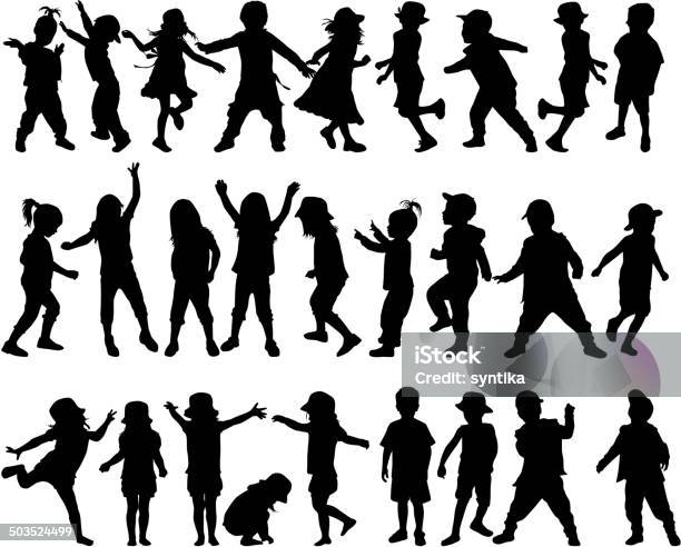Children Silhouettes Stock Illustration - Download Image Now - In Silhouette, Child, Dancing