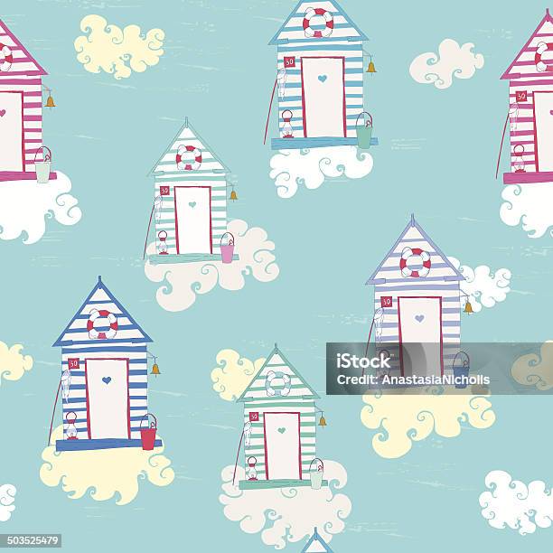 Colorful Beach Hut Vector Seamless Pattern Stock Illustration - Download Image Now - Architecture, Backgrounds, Beach