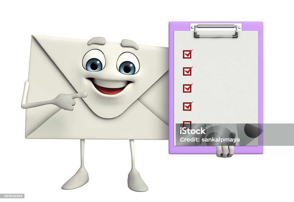 Mail Character with notepad Cartoon Character of mail with notepad Brochure Stock Photo