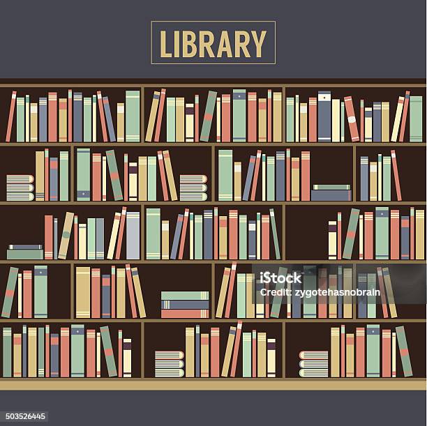Bookcase In Library Vector Illustration Stock Illustration - Download Image Now - Backgrounds, Book, Bookshelf