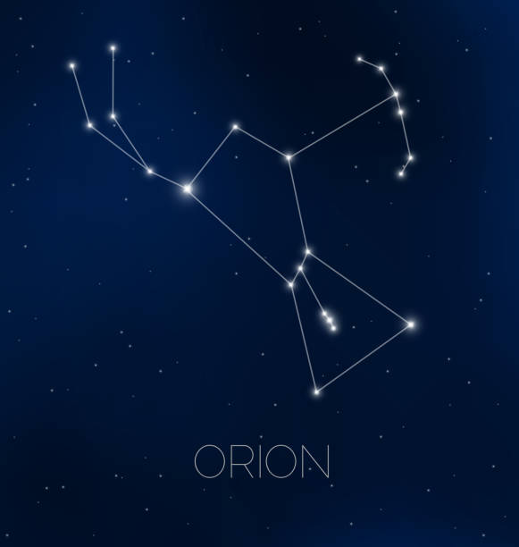 orion constellation in night sky - sternbild stock-grafiken, -clipart, -cartoons und -symbole
