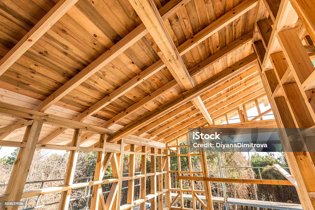 Wooden frame of a new house under construction Architecture Stock Photo