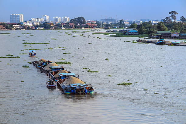 istock Big barge carry sand in river 503532992