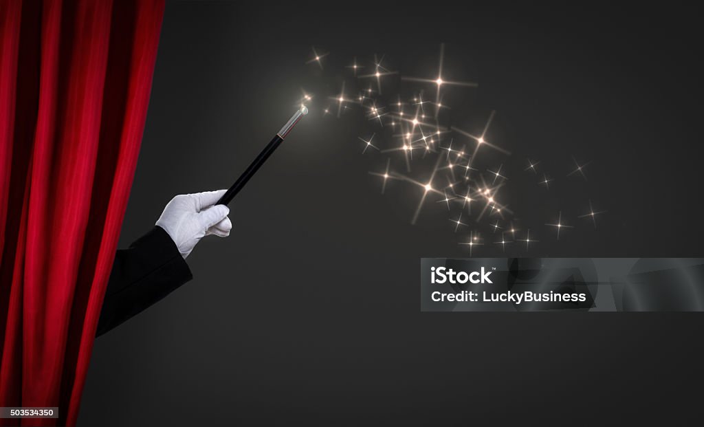 magic wand on stage magic wand on stage, advertisement concept Magician Stock Photo