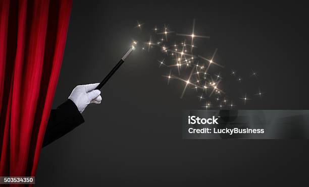 Magic Wand On Stage Stock Photo - Download Image Now - Magician, Magic Wand, Hat