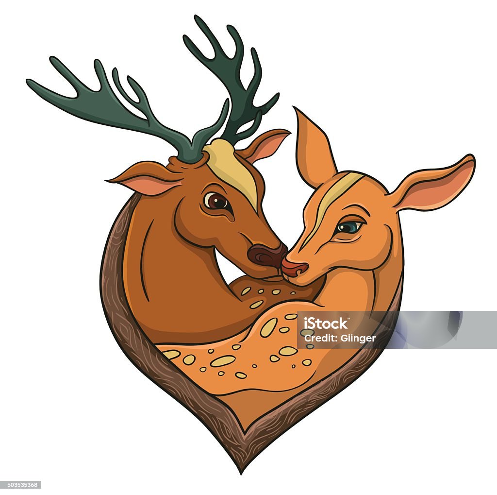 Deers falling in love. Illustration with simple gradients. Allegory Painting stock vector