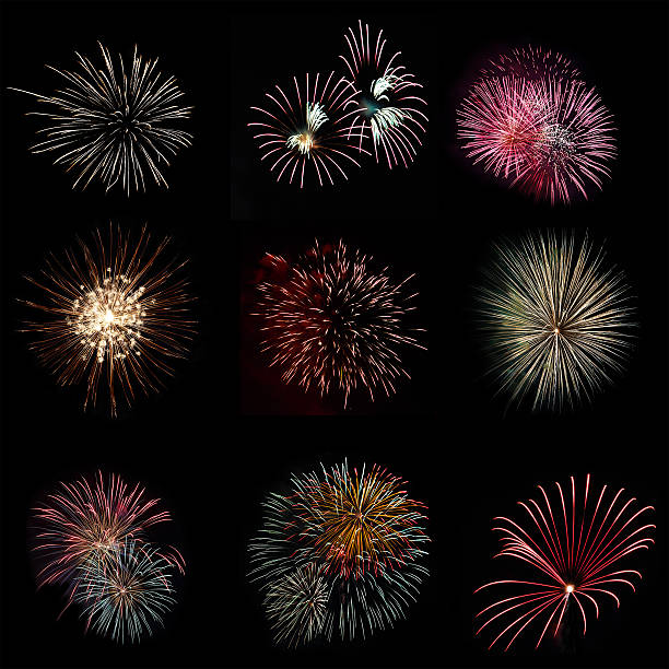 istock Nine colorful fireworks on black background 503535946