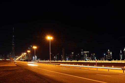 business bay and burj Khalifa landscape at the night, Dubai, United Arab Emirates