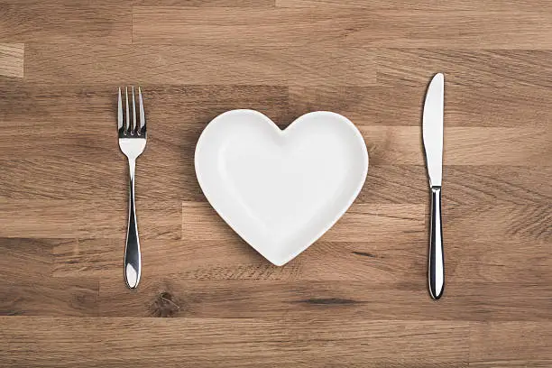 Photo of love your favourite food heart on white plate