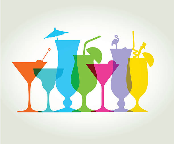 illustrazioni stock, clip art, cartoni animati e icone di tendenza di cocktail e bevande - vector alcohol cocktail highball glass
