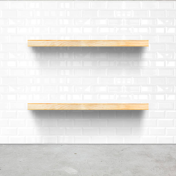 istock white tile room and concrete flooring with wooden shelf 503540472