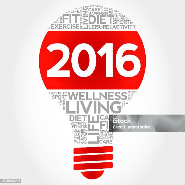 2016 Bulb Word Cloud Health Concept Stock Photo - Download Image Now - 2016, Decisions, Determination