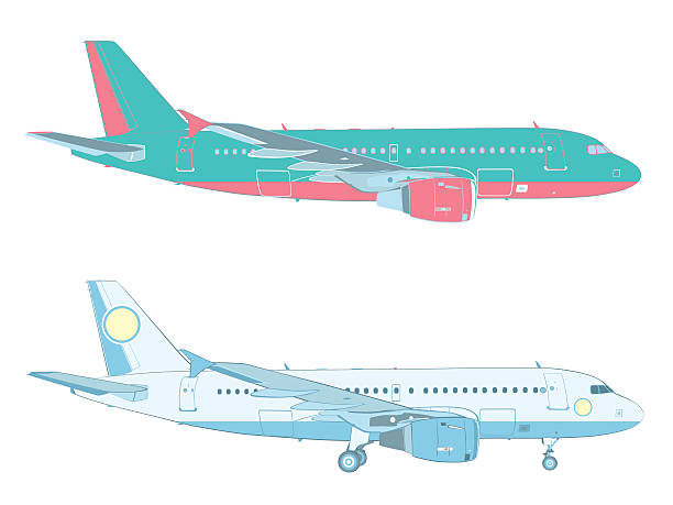 векторная акварель на аэробус на белом фоне - airplane white background isolated airbus stock illustrations